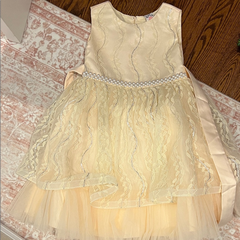Elegant Cream Kids Dress with Pearl Detail